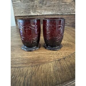 2 Princess House Ruby Red Crystal Votive Candle Holder FANTASIA Poinsettia 3.5"